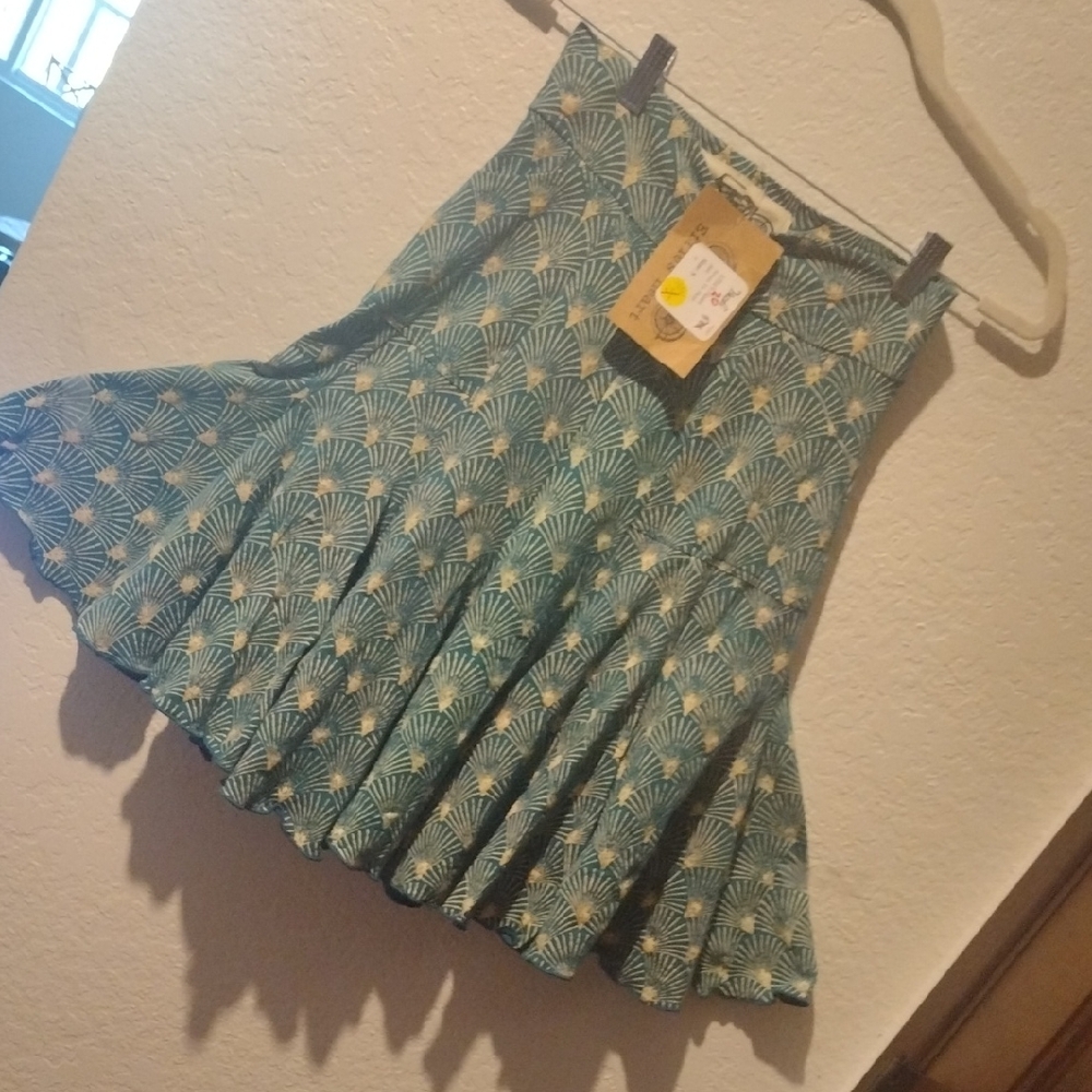 Effie's Heart A-Line Skirt in Teal And Cream